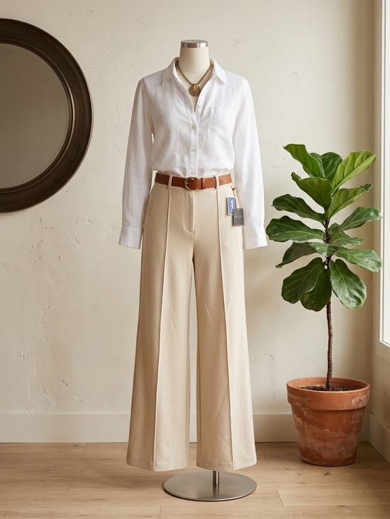 Christian Siriano Pants - Christian Siriano Beige High-Waist Wide Leg Pants